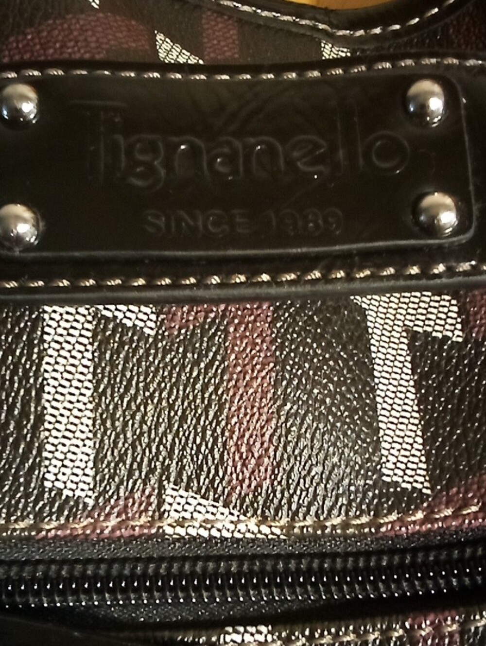 Tignanello Brown and Black T-Pattern Shoulder Bag